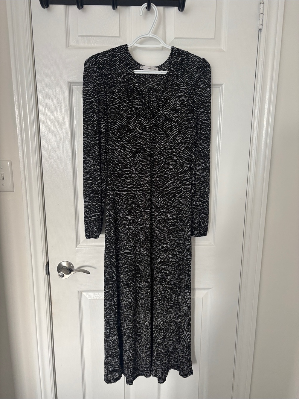 Mango Black Speckle Long Sleeve V-Neck Maxi Dress